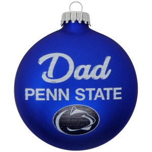 navy holiday 3D disc ornament with white Dad, Penn State, and Athletic Logo